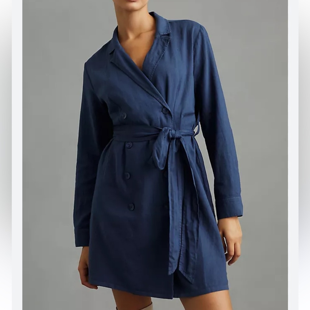 Cloth & Stone Anthropologie Blue linen blend Belted coast Dress